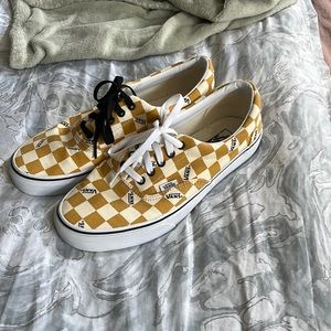 White and yellow checkered vans